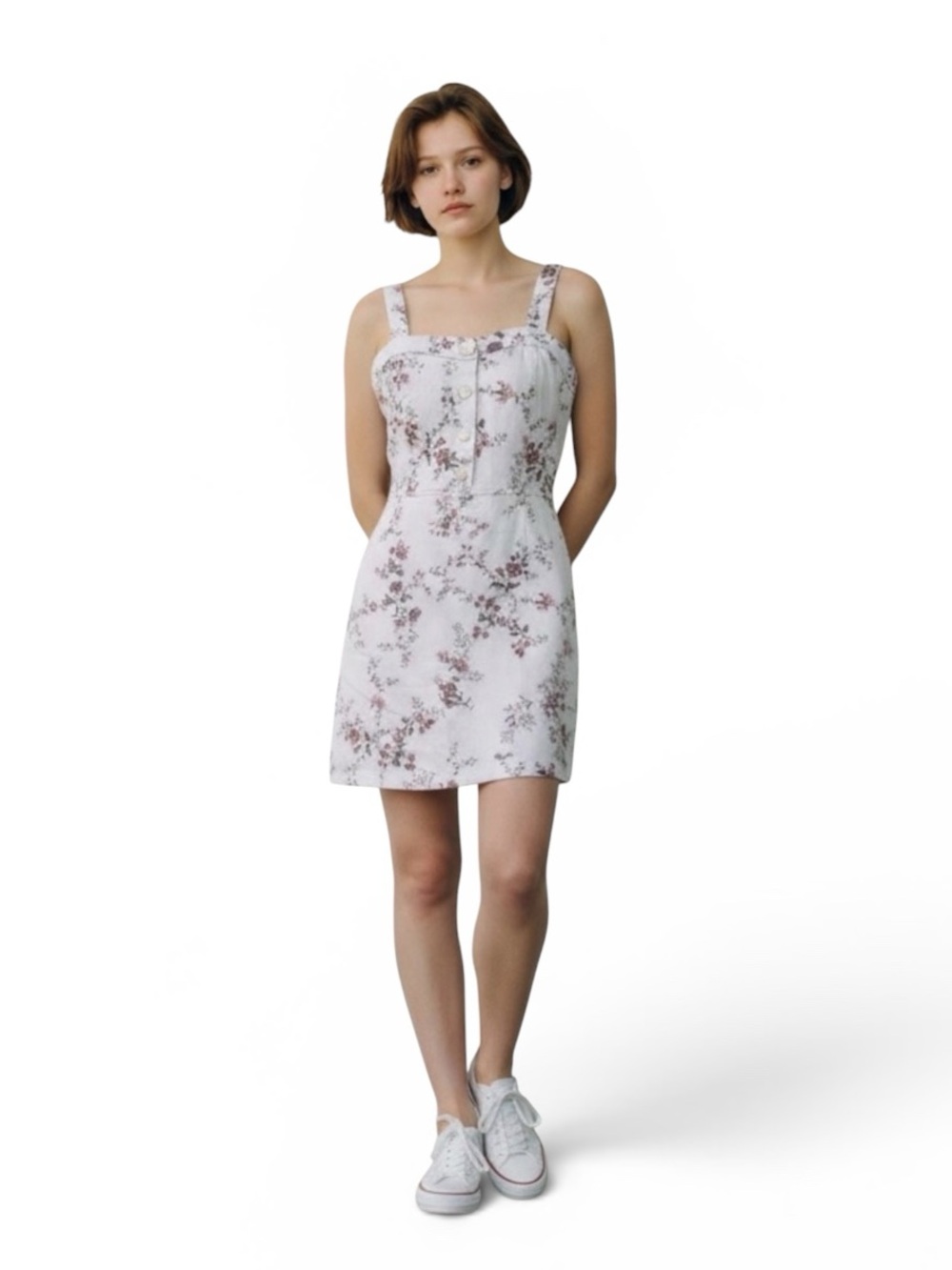No Boundaries Y2K White Button Floral Front Pinafore Mini Dress, 11/13 (Jrs)